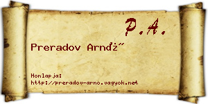 Preradov Arnó névjegykártya